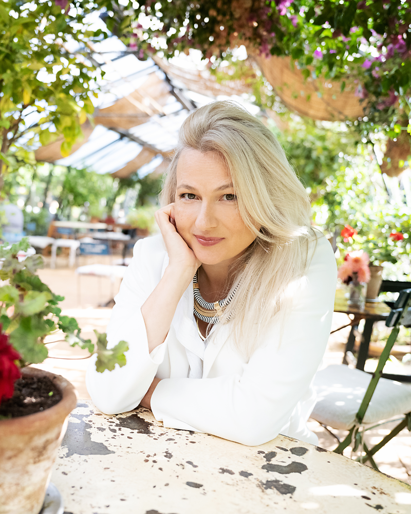 Elizabeth Adams at a garden cafe